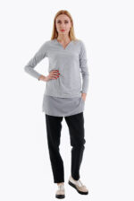 Stilinga, trikotažinė palaidinė, dekoruota kitos medžiagos apačia