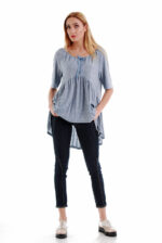 Trikotažinė palaidinė atvirais pečiais ir suknelės tipo apačia - dėvėti su kelnėmis