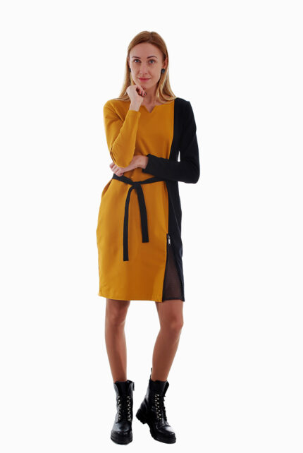 Stilinga dviejų spalvų suknelė iš trikotažo