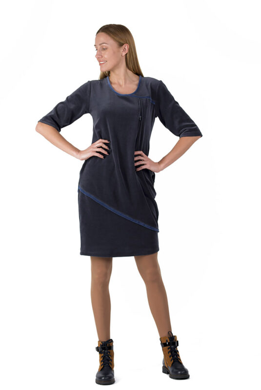 trikotažinė suknelė laisvalaikiui, ilgomis rankovėmis, dviejų spalvų