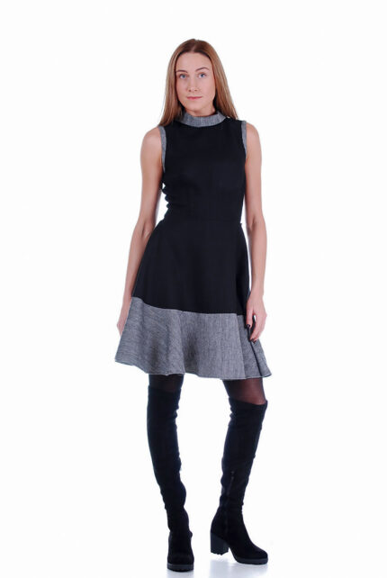 Šilta stilinga suknelė - vilnos ir lino medžiagų derinys