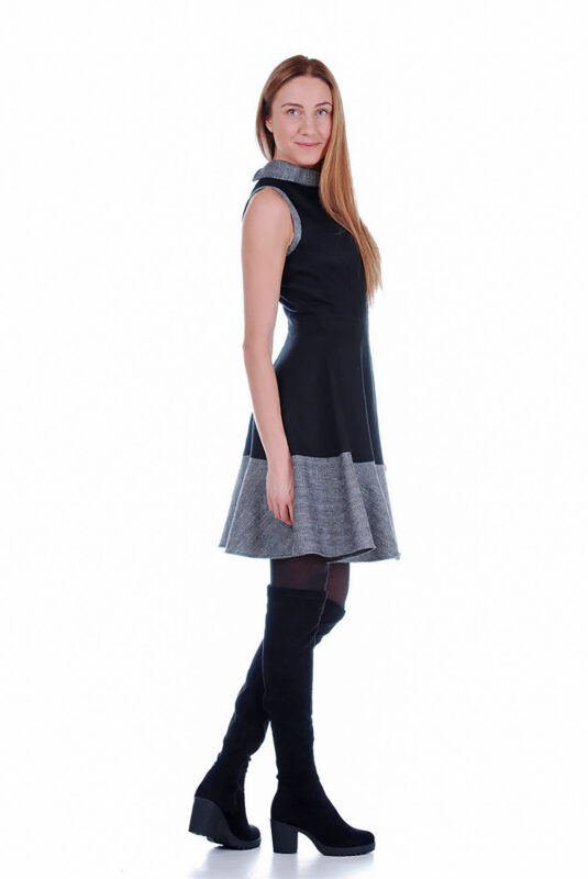 Trumpa stilinga suknelė , natūralių medžiagų - vilnos ir lino - derinys