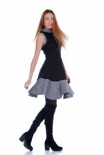 Trumpa stilinga suknelė , natūralių medžiagų - vilnos ir lino - derinys: platėjanti į apačią