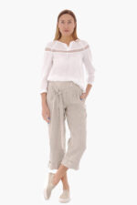 Šviesio moteriškos lininės kelnės pusilgės