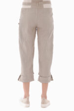 Šviesios moteriškos lininės kelnės su galimybe prailginti