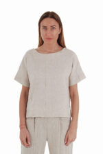 Šviesi Laisva lininė palaidinė trumpomis plačiomis rankovėmis