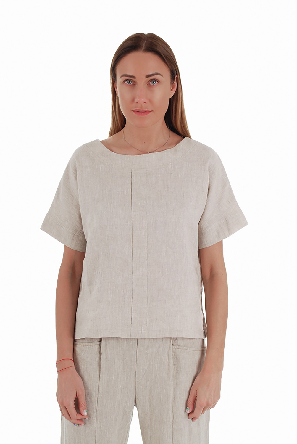 lininiai-drabuziai-linine-palaidine-z91-2-1 Šviesi Laisva lininė palaidinė trumpomis plačiomis rankovėmis