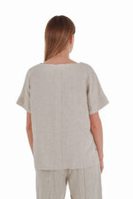 Šviesi Laisva lininė palaidinė trumpomis plačiomis rankovėmis iš nugaros