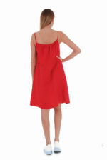 Raudona lininė suknelė su petnešėlėmis, A formos silueto - nugara