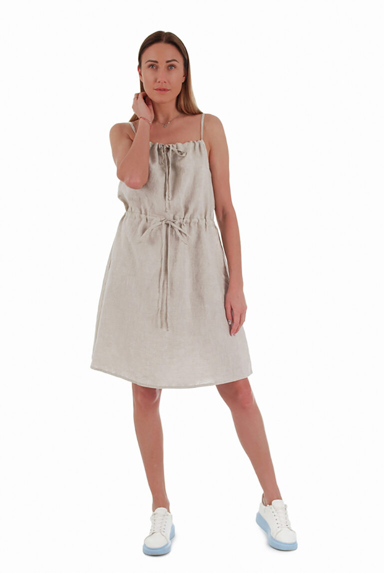 Šviesi, A formos silueto, lininė suknelė su petnešėlėmis
