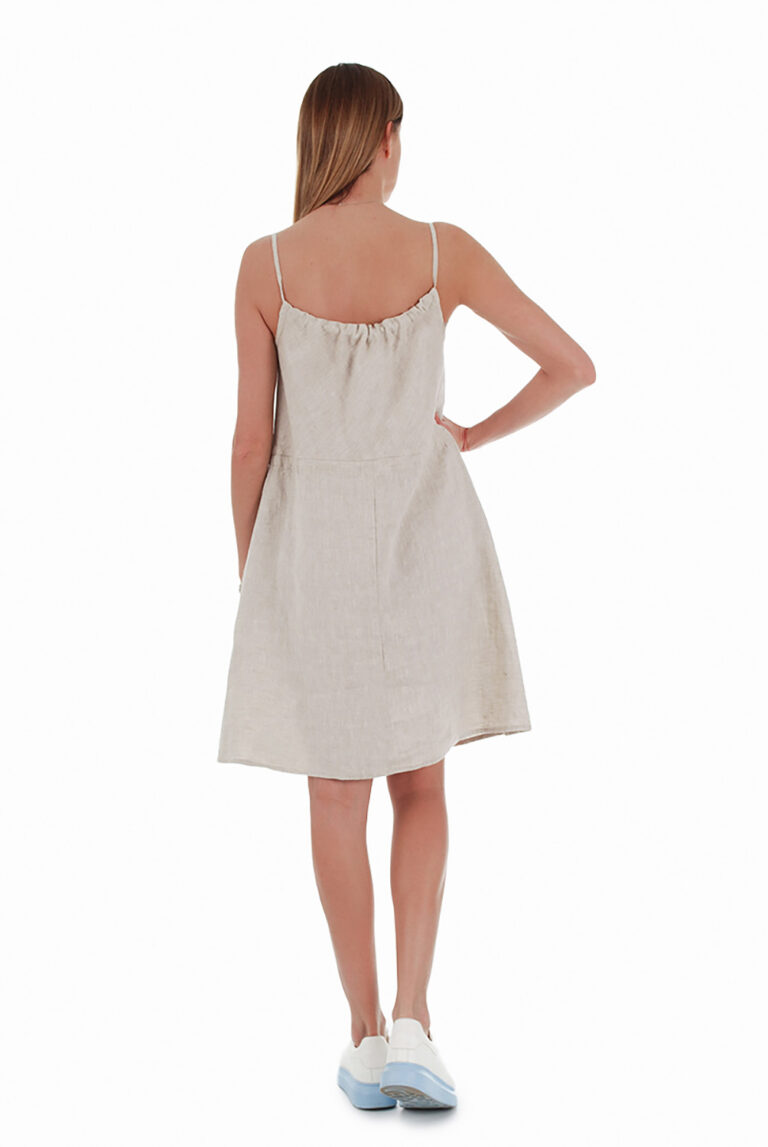 Šviesi, A formos silueto, lininė suknelė su petnešėlėmis - nugara