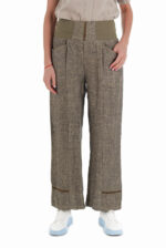 Laisvos lininės kelnės moterims: priekinės kišenės, platus elastingas liemuo