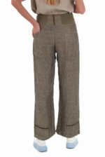 Laisvos lininės kelnės moterims: 2 galinės kišenės, platus elastingas liemuo