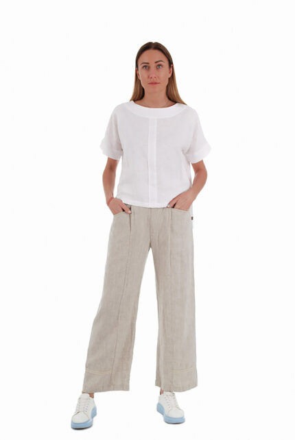 Šviesios Laisvos lininės kelnės moterims