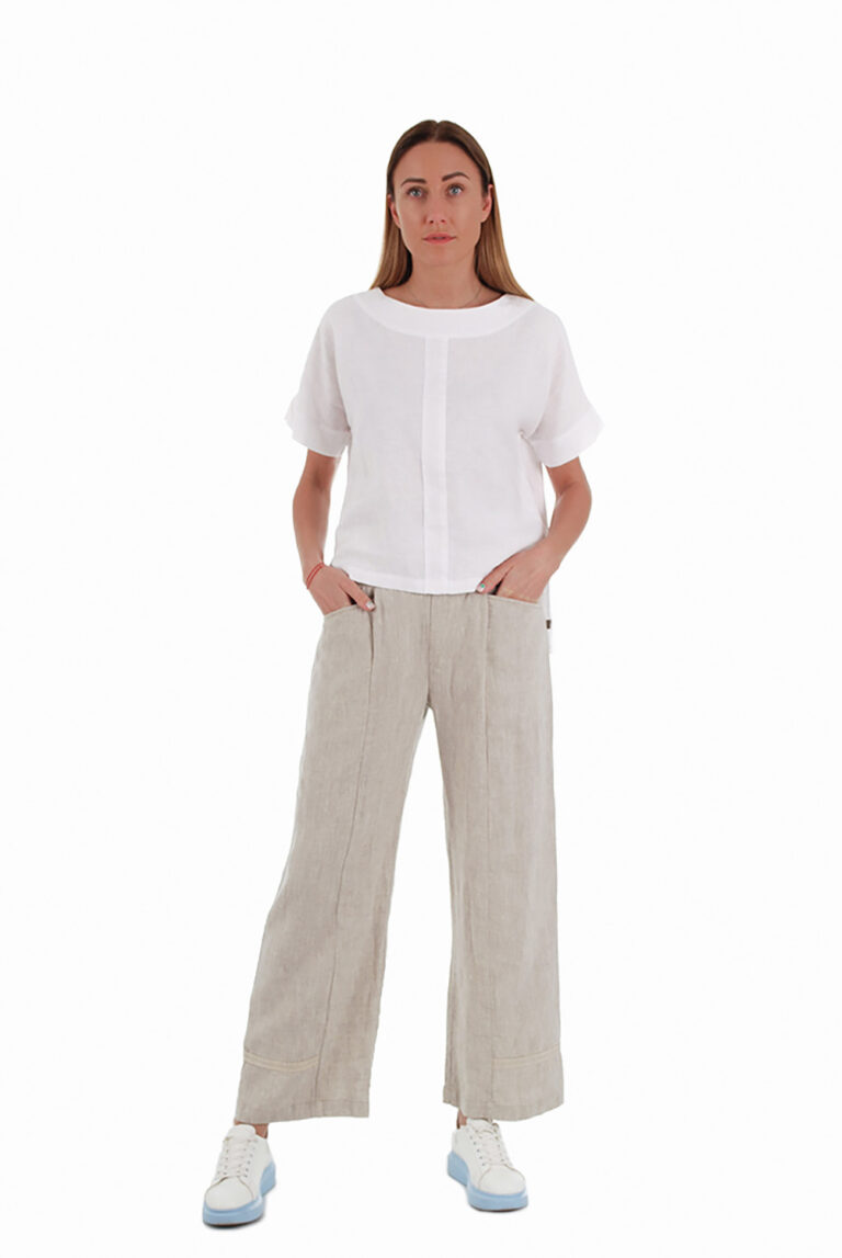 Šviesios Laisvos lininės kelnės moterims