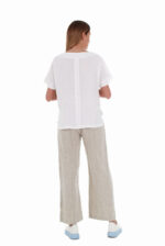 Šviesios Laisvos lininės kelnės moterims: iš nugaros