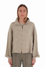 Vilnonis švarkas su linu, užsegamas užtrauktuku, rusvas