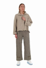 Vilnonis švarkas su linu, užsegamas rusvas