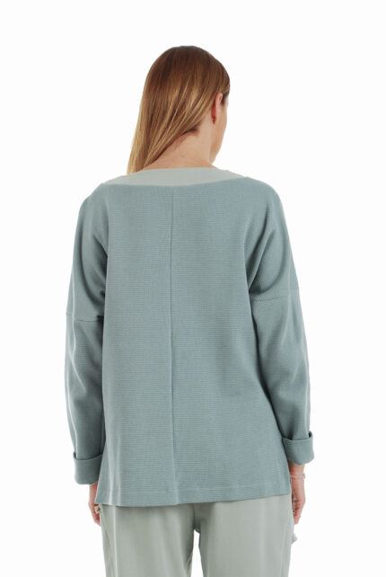 Žydras medvilninis laisvalaikio bliuzonas moterims