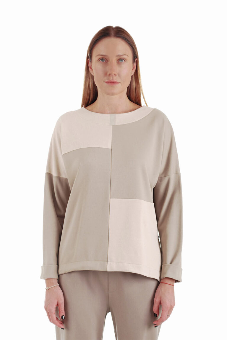 Stilingas smėlinis medvilninis laisvalaikio bliuzonas moterims