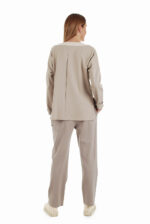 Stilingas smėlinis medvilninis laisvalaikio bliuzonas moterims