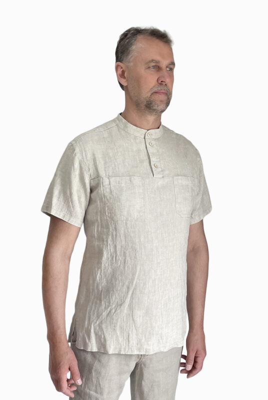 Vyriški lininiai marškiniai su sagutėmis
