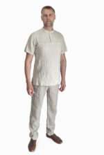 Vyriški lininiai marškiniai su sagutėmis melanžo