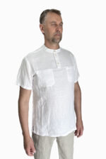 Vyriški lininiai marškiniai su sagutėmis balti