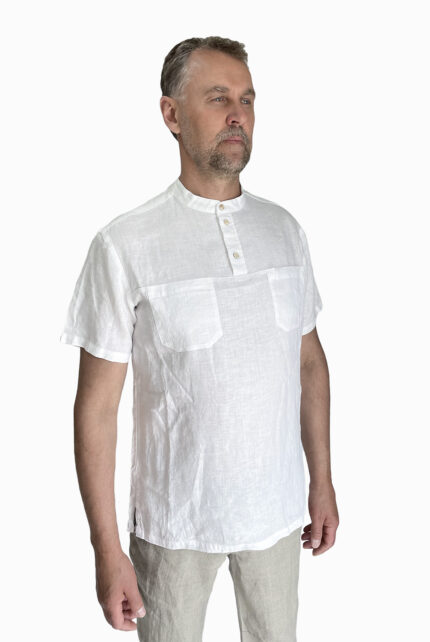 Vyriški lininiai marškiniai su sagutėmis balti