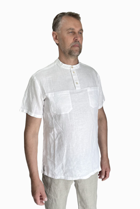 Vyriški lininiai marškiniai su sagutėmis balti