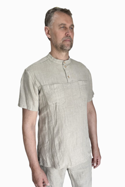 Vyriški lininiai marškiniai su kišenėmis lino