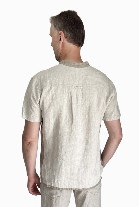Vyriški lininiai marškiniai v formos apykakle - nugara