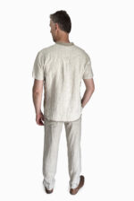 Vyriški lininiai marškiniai v formos apykakle melanžo spalvos