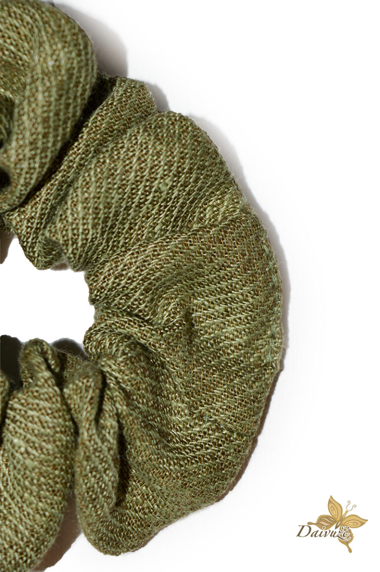 lininė plaukų gumytė tamsiai žalios spalvos chaki