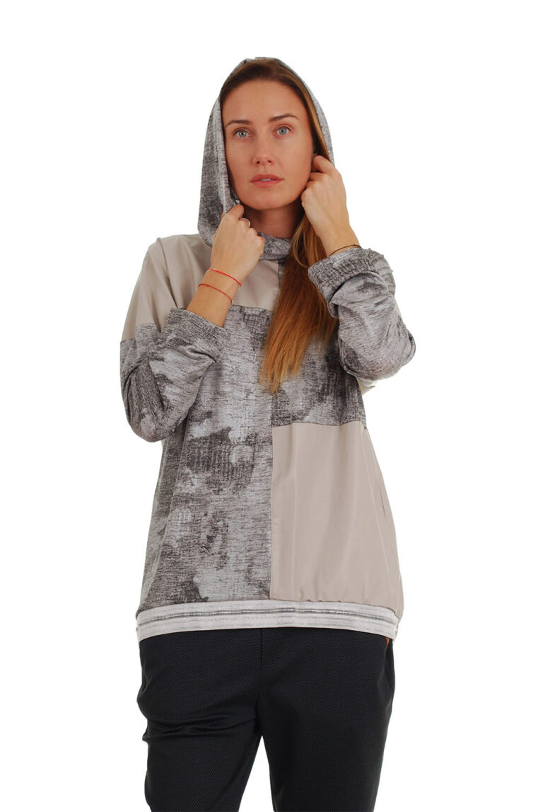 Laisvalaikio bliuzonas su gobtuvu, margas rusvas