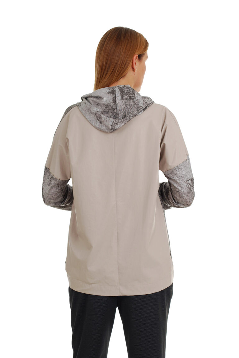 Laisvalaikio bliuzonas moterims su gobtuvu, pilkai rusvas