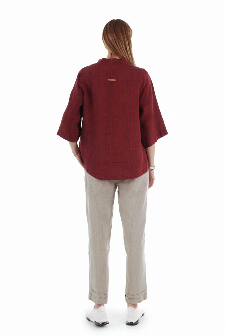 Modernios lininės kelnės siaurėjančios su didelėm kišenėm - nugara