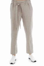 Modernios lininės kelnės siaurėjančios su didelėm kišenėm, dirželiu