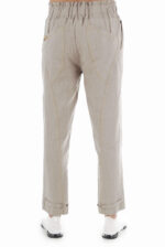 Modernios lininės kelnės siaurėjančios su didelėm kišenėm, dirželiu, rauktos - nugara