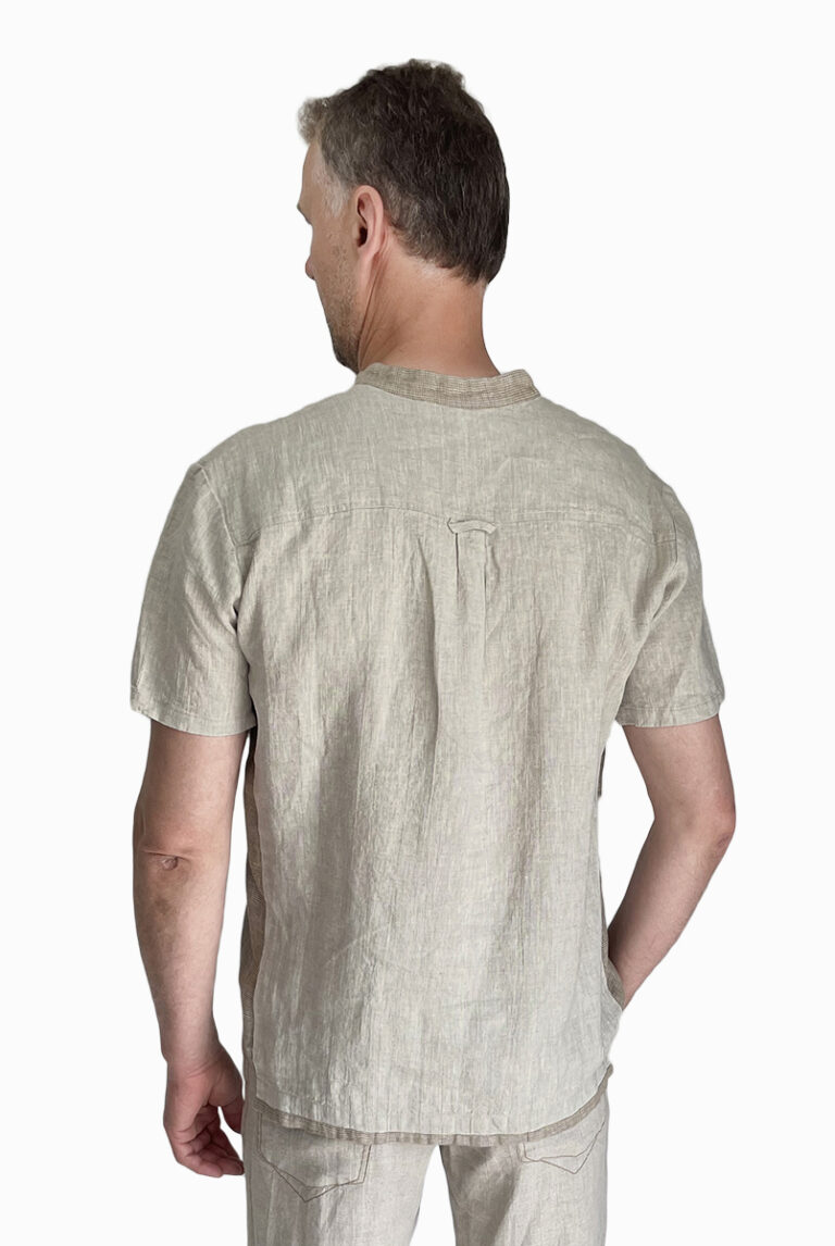 Vyriški lininiai marškiniai v formos apykakle lino - nugara