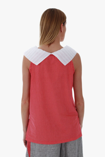 Lininė palaidinė be rankovių su apykakle taškuota